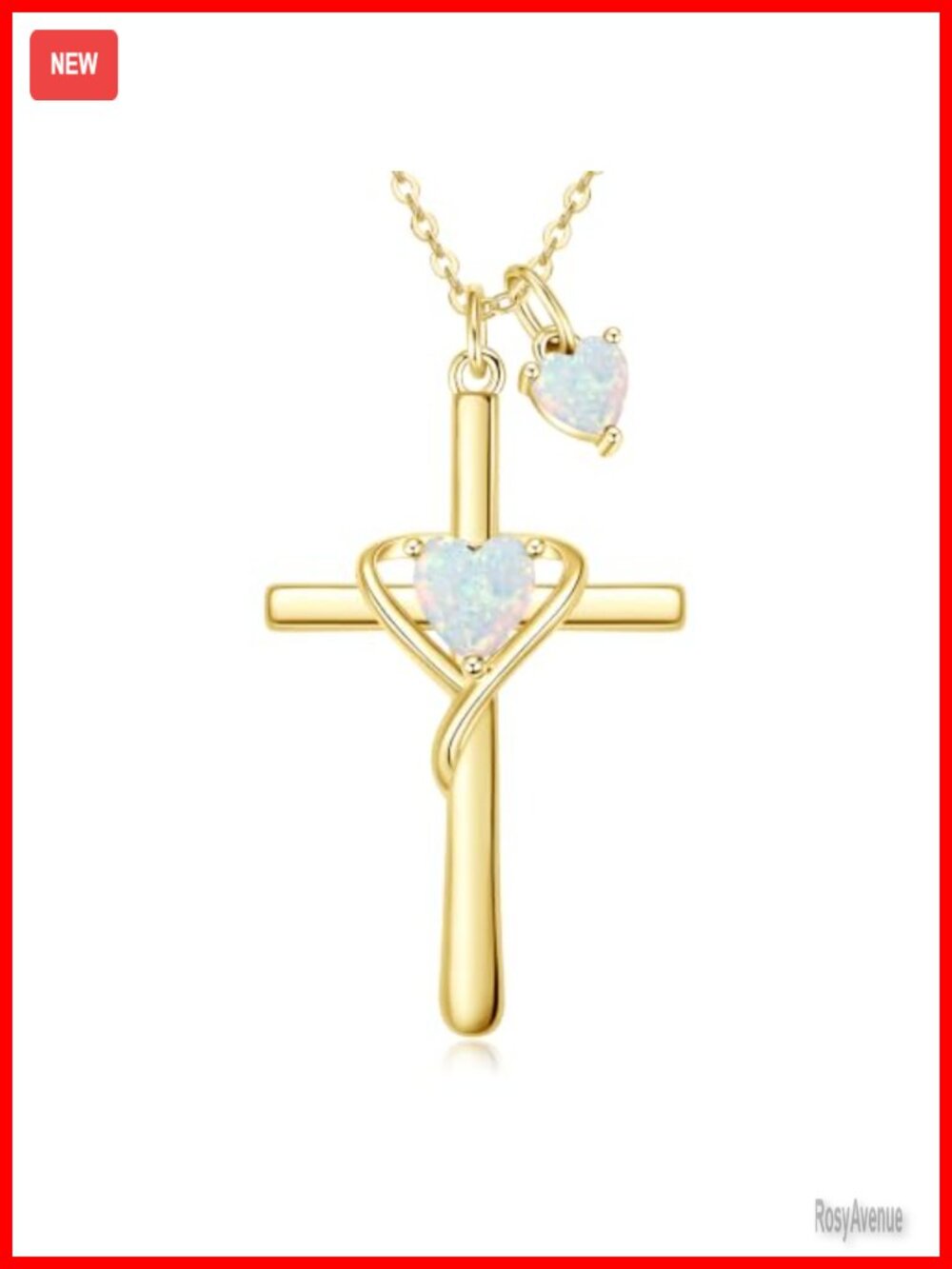 Double Birthstone Cross Heart Pendant Necklace 14k Gold Plated Christian